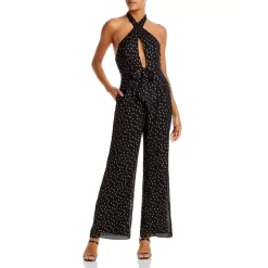 New 🎉 AQUA Metallic Clip Dot Halter Jumpsuit - 100% Exclusive Black/gold 🌟