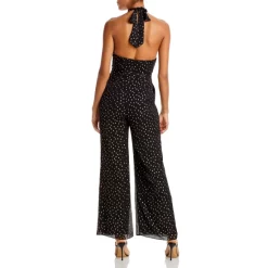 New 🎉 AQUA Metallic Clip Dot Halter Jumpsuit - 100% Exclusive Black/gold 🌟 -AQUA Elegant shop unnamed file 411