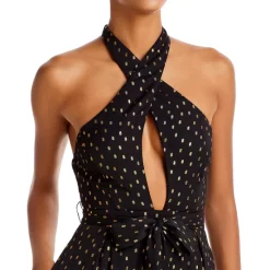 New 🎉 AQUA Metallic Clip Dot Halter Jumpsuit - 100% Exclusive Black/gold 🌟 -AQUA Elegant shop unnamed file 413