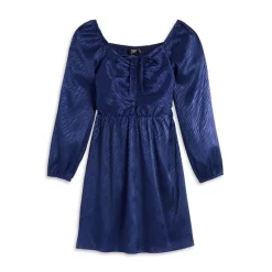 Buy 😀 AQUA Girls' Long Sleeve Ruched Zebra Dress - Big Kid Blue 🤩