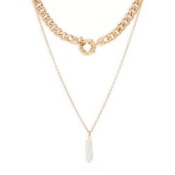 Best Pirce 😀 AQUA Imitation Pearl Double Chain Layered Pendant Necklace, 16"-18" - 100% Exclusive Gold 🔥 -AQUA Elegant shop unnamed file 4188