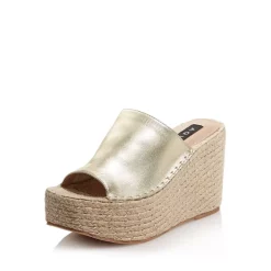 Budget ๐ AQUA Women's Jacy Platform Wedge Slide Sandals - 100% Exclusive Gold Leather ๐