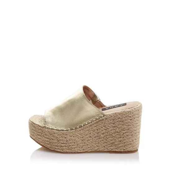 Budget 😀 AQUA Women's Jacy Platform Wedge Slide Sandals - 100% Exclusive Gold Leather 😍 3 Budget 😀 AQUA Women's Jacy Platform Wedge Slide Sandals - 100% Exclusive Gold Leather 😍 - Image 3