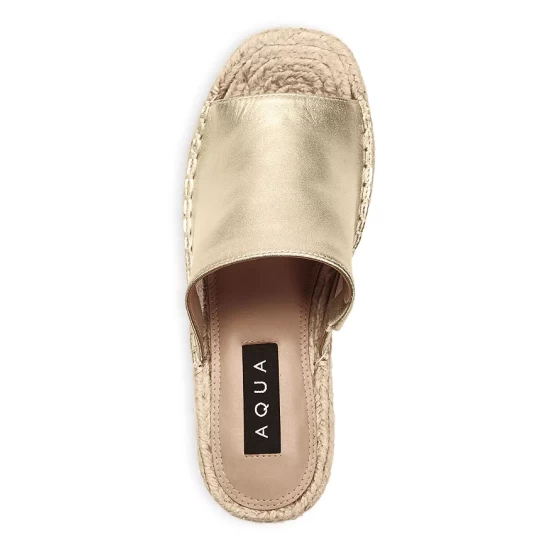 Budget 😀 AQUA Women's Jacy Platform Wedge Slide Sandals - 100% Exclusive Gold Leather 😍 4 Budget 😀 AQUA Women's Jacy Platform Wedge Slide Sandals - 100% Exclusive Gold Leather 😍 - Image 4