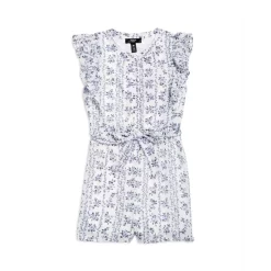 Brand new ❤️ AQUA ❤️ Girls' Floral Stripe Romper, Big Kid - 100% Exclusive Blue/white ✔️