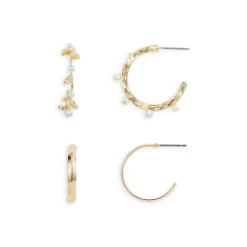 Best Sale ❤️ AQUA Classic & Imitation Pearl Hoop Earrings, Set Of 2 - 100% Exclusive Gold 🧨