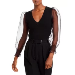 Cheapest 🤩 AQUA Chiffon Balloon Sleeve Top - 100% Exclusive Black ⌛