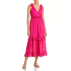 Deals ⭐ AQUA Smocked Eyelet Midi Dress - 100% Exclusive Hot Pink 🛒