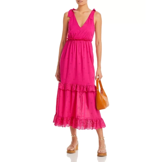 Deals ⭐ AQUA Smocked Eyelet Midi Dress - 100% Exclusive Hot Pink 🛒 2 Deals ⭐ AQUA Smocked Eyelet Midi Dress - 100% Exclusive Hot Pink 🛒 - Image 2