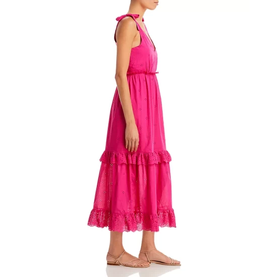 Deals ⭐ AQUA Smocked Eyelet Midi Dress - 100% Exclusive Hot Pink 🛒 4 Deals ⭐ AQUA Smocked Eyelet Midi Dress - 100% Exclusive Hot Pink 🛒 - Image 4