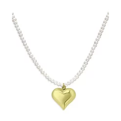 Best deal ⭐ AQUA Heart Charm Freshwater Pearl Beaded Pendant Necklace In 18K Gold Plated Sterling Silver, 15.5"-17.5" - 100% Exclusive White/gold ✔️