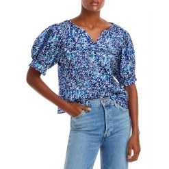 Buy ⭐ AQUA Split Neck Puff Sleeve Top - 100% Exclusive Blue Multi ✔️