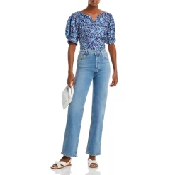 Buy ⭐ AQUA Split Neck Puff Sleeve Top - 100% Exclusive Blue Multi ✔️ -AQUA Elegant shop unnamed file 4418