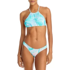 Hot Sale ⭐ AQUA Swirl Print High Neck Halter Bikini Top & Swirl Print Basic Bikini Bottom - 100% Exclusive Pink Multi 😍