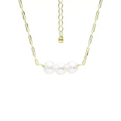 Coupon ⭐ AQUA Freshwater Pearl Trio Paperclip Chain Collar Necklace In 18K Gold Plated Sterling Silver, 15.5"-17.5" - 100% Exclusive White/gold ⌛