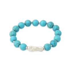 Deals 💯 AQUA Howlite Chryscolla Bead & Pearl Stretch Bracelet - 100% Exclusive Blue/white 😀