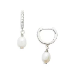 Hot Sale ✨ AQUA Cultured Freshwater Pearl Charm Pavé Huggie Hoop Earrings - 100% Exclusive Gold ✔️ -AQUA Elegant shop unnamed file 4488