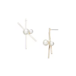Buy โจ AQUA Imitation Pearl Crossover Bar Drop Earrings In Gold Tone - 100% Exclusive Cream/gold โค๏ธ