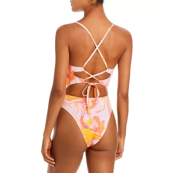 Deals 🔔 AQUA Swirl Print Cutout One Piece Swimsuit - 100% Exclusive Pink Multi ✔️ 2 Deals 🔔 AQUA Swirl Print Cutout One Piece Swimsuit - 100% Exclusive Pink Multi ✔️ - Image 2