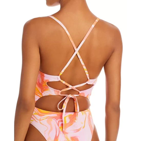 Deals 🔔 AQUA Swirl Print Cutout One Piece Swimsuit - 100% Exclusive Pink Multi ✔️ 5 Deals 🔔 AQUA Swirl Print Cutout One Piece Swimsuit - 100% Exclusive Pink Multi ✔️ - Image 5