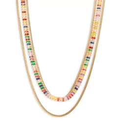 Deals ⭐ AQUA Multicolor Crystal Strand And Herringbone Chain Layered Necklace In Gold Tone, 16"-18" - 100% Exclusive 💯