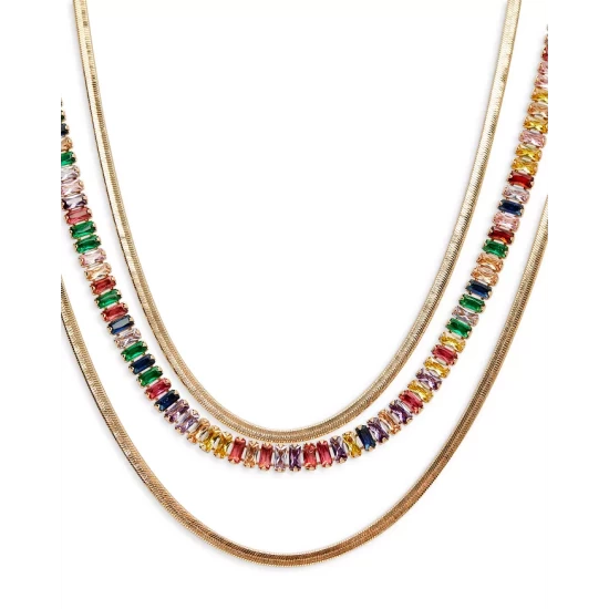 Deals β AQUA Multicolor Crystal Strand And Herringbone Chain Layered Necklace In Gold Tone, 16"-18" - 100% Exclusive π― 2 Deals β AQUA Multicolor Crystal Strand And Herringbone Chain Layered Necklace In Gold Tone, 16"-18" - 100% Exclusive π― - Image 2