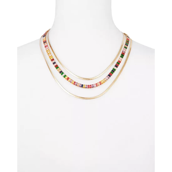 Deals β AQUA Multicolor Crystal Strand And Herringbone Chain Layered Necklace In Gold Tone, 16"-18" - 100% Exclusive π― 3 Deals β AQUA Multicolor Crystal Strand And Herringbone Chain Layered Necklace In Gold Tone, 16"-18" - 100% Exclusive π― - Image 3