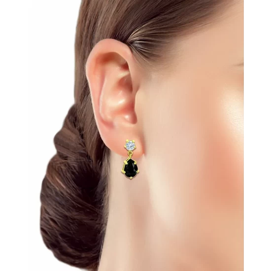 Wholesale โค๏ธ AQUA Two Tone Pear Drop Earrings In 18K Gold-Plated Sterling Silver - 100% Exclusive Black/silver ๐ 2 Wholesale โค๏ธ AQUA Two Tone Pear Drop Earrings In 18K Gold-Plated Sterling Silver - 100% Exclusive Black/silver ๐ - Image 2