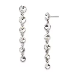 Hot Sale ✔️ AQUA Cubic Zirconia Linear Drop Earrings In Silver Tone Plated Metal 🌟