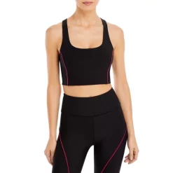 Wholesale 🛒 AQUA Contrast Piping Longline Sports Bra - 100% Exclusive Black 🌟