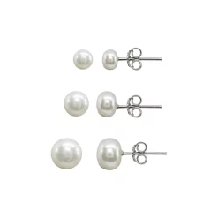 Top 10 🤩 AQUA Cultured Freshwater Pearl Stud Earrings Set, Set Of 3 - 100% Exclusive White/silver ⌛