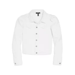 Hot Sale 🎉 AQUA Girls' Puff Sleeve Denim Jacket, Big Kid - 100% Exclusive White 🔔