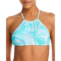 Best deal 🎁 AQUA Swirl Print High Neck Halter 😉 Bikini Top - 100% Exclusive Turq Multi ✨