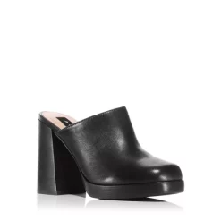 Cheap 🎉 AQUA Women's Moda Square Toe High Heel Mules - 100% Exclusive Black Leather 🔔