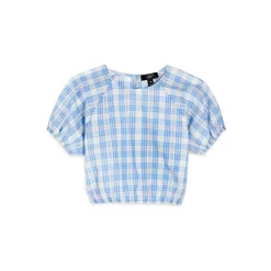 Brand new 😍 AQUA Girls' Plaid Puff Sleeve Top, Big Kid - 100% Exclusive Blue/white/pink 🎁