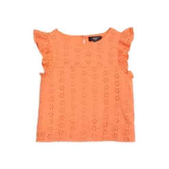 Cheapest 🎁 AQUA ✔️ Girls' Eyelet Flutter Top - Big Kid - 100% Exclusive Peach ❤️