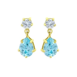 Outlet 🌟 AQUA Cubic Zirconia Pear Shape Drop Earrings - 100% Exclusive Blue/gold ✔️