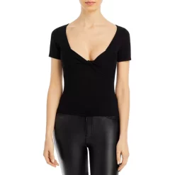 Cheapest 😀 AQUA Twist Neck Short Sleeve Top - 100% Exclusive Light Camel 👏