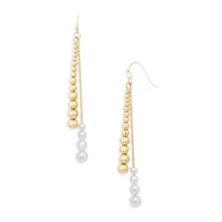 Top 10 👍 AQUA Ball & Imitation Pearl Double Row Linear Drop Earrings In Gold Tone - 100% Exclusive Gold/white 💯