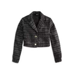 Outlet 🔔 AQUA Girls' Tweed Blazer, Big Kid - 100% Exclusive Black/white 👏