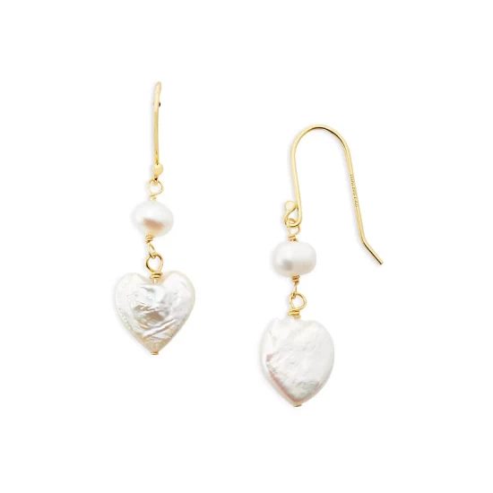 Discount π AQUA Cultured Freshwater Pearl Heart Double Drop Earrings - 100% Exclusive White/gold π 1 Discount π AQUA Cultured Freshwater Pearl Heart Double Drop Earrings - 100% Exclusive White/gold π
