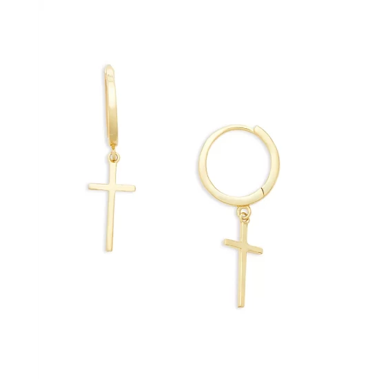 Discount ๐ AQUA Cross Charm Huggie Hoop Earrings - 100% Exclusive Gold ๐ 1 Discount ๐ AQUA Cross Charm Huggie Hoop Earrings - 100% Exclusive Gold ๐