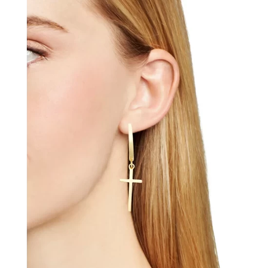 Discount ๐ AQUA Cross Charm Huggie Hoop Earrings - 100% Exclusive Gold ๐ 2 Discount ๐ AQUA Cross Charm Huggie Hoop Earrings - 100% Exclusive Gold ๐ - Image 2
