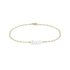 Promo ⌛ AQUA Freshwater Pearl Trio Paperclip Chain Link Bracelet In 18K Gold Plated Sterling Silver - 100% Exclusive White/gold ⌛