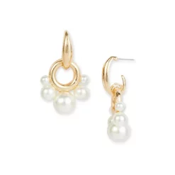 Hot Sale 🌟 AQUA Imitation Pearl Ring Charm Huggie Hop Earrings - 100% Exclusive White/gold 😍