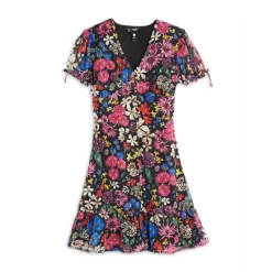 Buy ๐ AQUA Girls' Floral Print Tie Sleeve Midi ๐ Dress, Big Kid - 100% Exclusive Black Multi โ