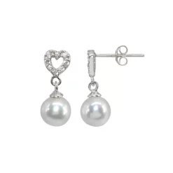 Wholesale 🌟 AQUA Sterling Silver Cultured Freshwater Pearl & Pavé Cubic Zirconia Heart Drop Earrings - 100% Exclusive 😀