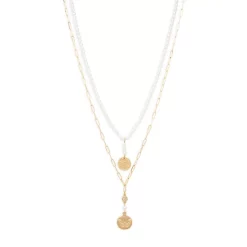 Best deal 🥰 AQUA Bead Layered Medallion Drop Pendant Necklace, 17" - 100% Exclusive Gold 🧨
