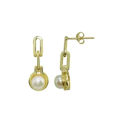 Buy ๐ AQUA Double Link & Cultured Freshwater Pearl Drop Earrings - 100% Exclusive White/gold ๐