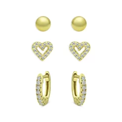 New โ๏ธ AQUA Cubic Zirconia Stud & Hoop Earrings In 18K Yellow Gold-Plated Sterling Silver, Set Of 3 - 100% Exclusive ๐งจ
